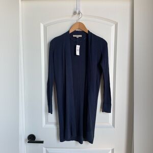 LOFT Navy Ribbed Open Cardigan